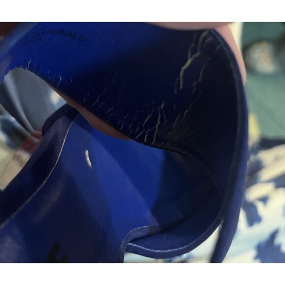 Madeline Girl WOMENS 7.5 Platform Twiggy Sandals Blue Velvet 70s Mod Retro Disco - Picture 15 of 16